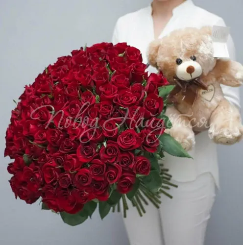 101 роза Букет 101 роза и Мишка