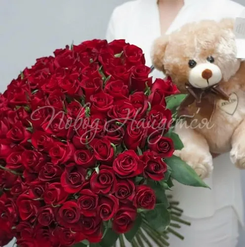 101 роза Букет 101 роза и Мишка