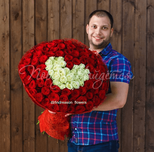 101 роза Букет Белое сердце