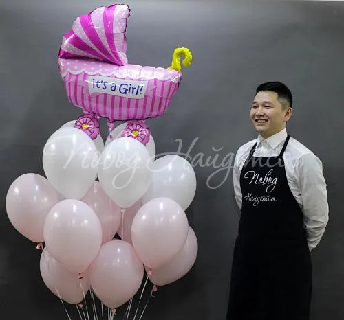 Рождение девочки Облако шаров "Розовая коляска"