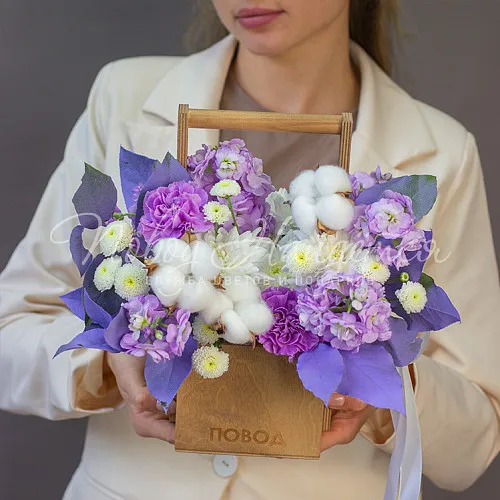 Цветы в деревянных ящиках Корзина Лавандовое облако