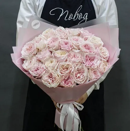 25 роз Букет Розовая вата