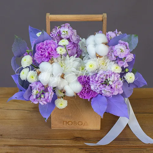 Цветы в деревянных ящиках Корзина Лавандовое облако