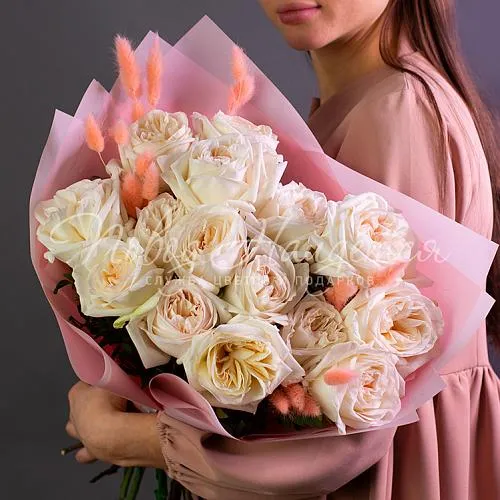 Пионовидные розы Букет Белый песок