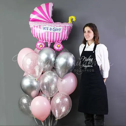 Рождение девочки Облако шаров "Коляска"