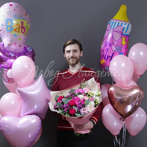 Букет на выписку из роддома Букет Набор "Ура, у меня дочь!"
